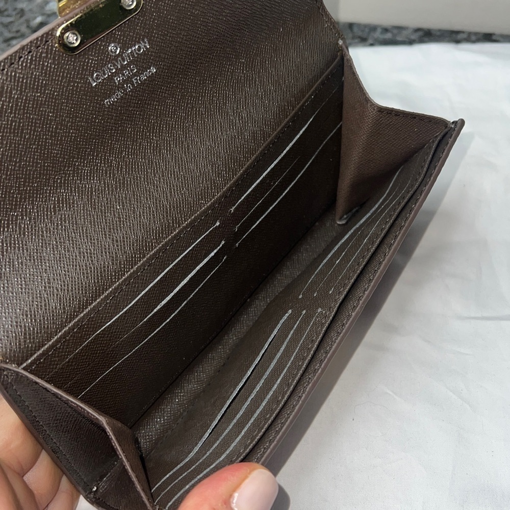 Brown Checkered Clutch Wallet with Goldtone Hardware 7.5” x 4” - Picture 5 of 12